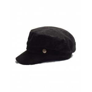 British Style Solid Suede Casual Cap - Black