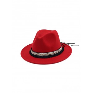 Ethnic Tassel Flat Brim Jazz Hat - Red