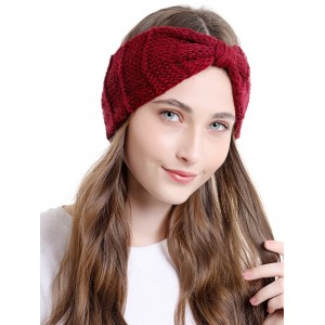 Bowknot Knitted Headband - Red Wine