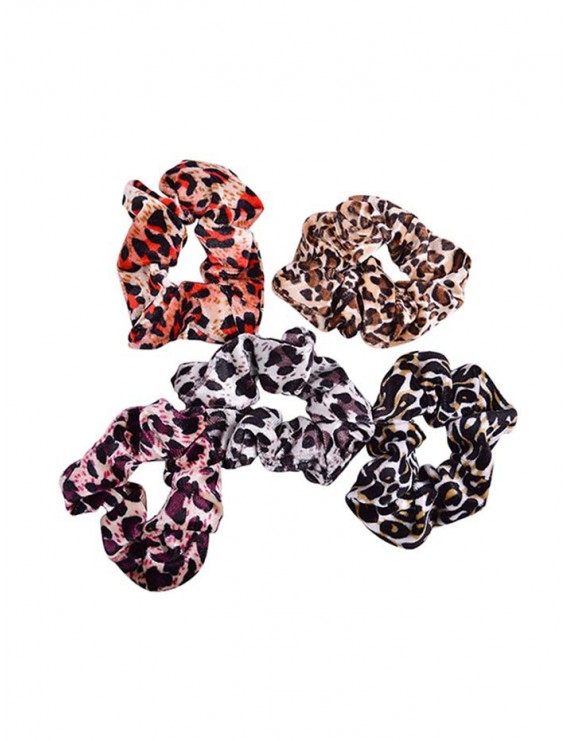 5Pcs Leopard Pattern Print Elastic Hair Band - Multi-a